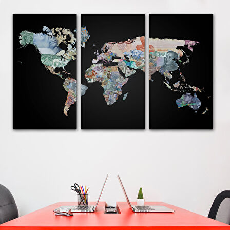 Harita Sepeti Para Desenli Kanvas Dünya haritası Kanvas Tablo 1012