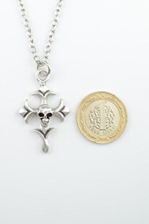 2'li Nirvana Smile - Kuru Kafa Haç Erkek Kadın Kolye Seti 925 Ayar Gümüş Kaplama