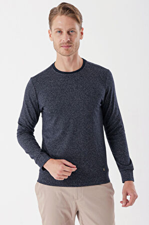 Uzun Kollu Desenli Örme Bisiklet Yaka    Casual Slim Fit Dar Kesim Sweatshirt 1013235101 Koyu Lacivert