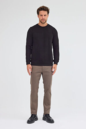 Siyah Uzun Kol Bisiklet Yaka Düz Pamuklu Comfort Fit Sweatshirt 1013255150