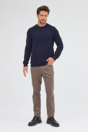 Lacivert Uzun Kol Bisiklet Yaka Düz Pamuklu Comfort Fit Sweatshirt 1013255150