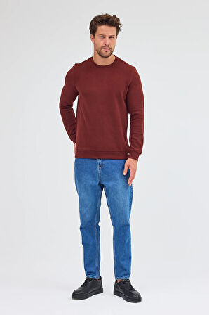 Kiremit Uzun Kol Bisiklet Yaka Düz Pamuklu Comfort Fit Sweatshirt 1013255150