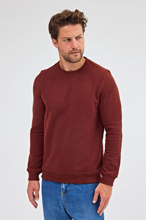 Kiremit Uzun Kol Bisiklet Yaka Düz Pamuklu Comfort Fit Sweatshirt 1013255150