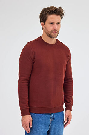 Kiremit Uzun Kol Bisiklet Yaka Düz Pamuklu Comfort Fit Sweatshirt 1013255150