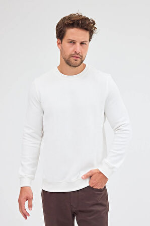 Krem Uzun Kol Bisiklet Yaka Düz Pamuklu Comfort Fit Sweatshirt 1013255150