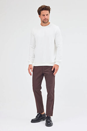 Krem Uzun Kol Bisiklet Yaka Düz Pamuklu Comfort Fit Sweatshirt 1013255150