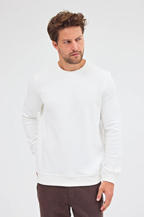 Krem Uzun Kol Bisiklet Yaka Düz Pamuklu Comfort Fit Sweatshirt 1013255150