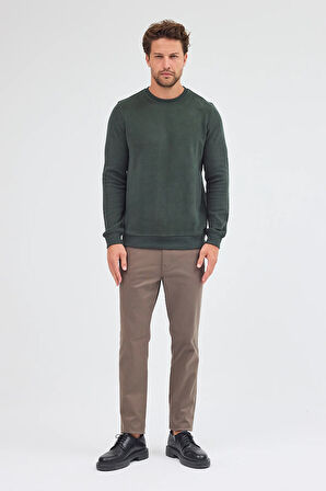 Haki Uzun Kol Bisiklet Yaka Düz Pamuklu Comfort Fit Sweatshirt 1013255150