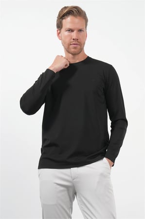 Siyah Bisiklet Yaka Uzun Kol Örme Standart Fit Esnek Sweatshirt 1013260150