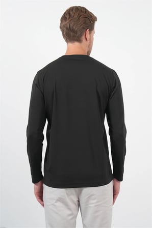 Siyah Bisiklet Yaka Uzun Kol Örme Standart Fit Esnek Sweatshirt 1013260150