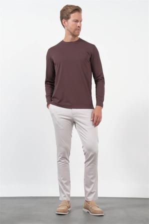 Kahverengi Bisiklet Yaka Uzun Kol Örme Standart Fit Esnek Sweatshirt 1013260150