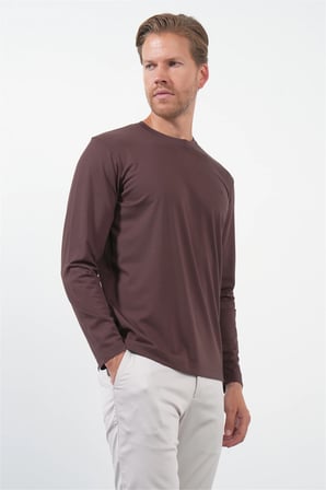 Kahverengi Bisiklet Yaka Uzun Kol Örme Standart Fit Esnek Sweatshirt 1013260150