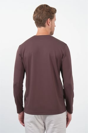 Kahverengi Bisiklet Yaka Uzun Kol Örme Standart Fit Esnek Sweatshirt 1013260150