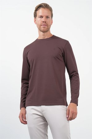 Kahverengi Bisiklet Yaka Uzun Kol Örme Standart Fit Esnek Sweatshirt 1013260150