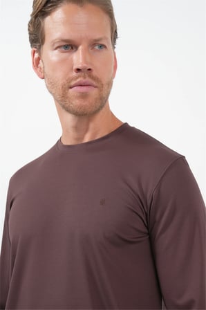 Kahverengi Bisiklet Yaka Uzun Kol Örme Standart Fit Esnek Sweatshirt 1013260150