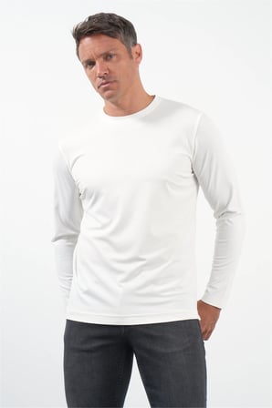 Beyaz Bisiklet Yaka Uzun Kol Örme Standart Fit Esnek Sweatshirt 1013260150