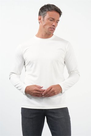 Beyaz Bisiklet Yaka Uzun Kol Örme Standart Fit Esnek Sweatshirt 1013260150
