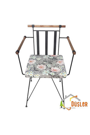 40x40 Çiçek Desenli Antrasit Gri Saten Fermuarlı Bağcıklı Sandalye Minderi 5 cm