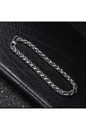 Paslanmaz Çelik Örgü Model Hip Hop Zincir Erkek Bileklik 5 Mm