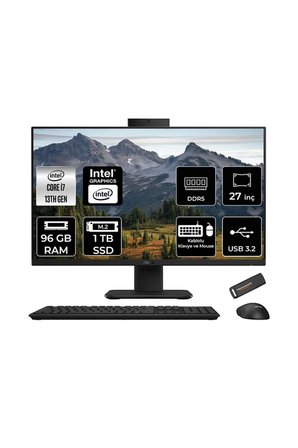 V470 i7 13620H 96GB RAM 1TB SSD 27" FHD 100Hz FreeDOS V470I716512B0DP338 All In One Bilgisayar + Per4 USB