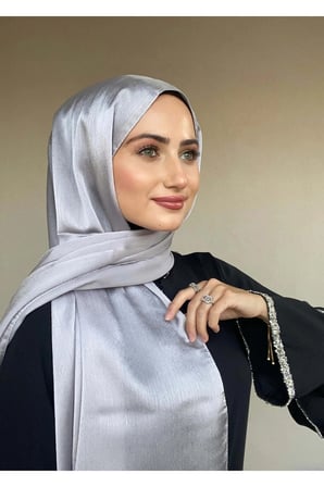 Abiye Janjan Parlak Saten Dokulu Tesettür Abiye Şifon Şal