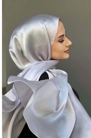 Abiye Janjan Parlak Saten Dokulu Tesettür Abiye Şifon Şal
