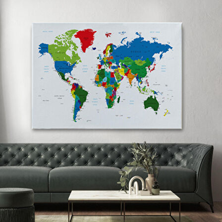 Harita Sepeti Renkli Dünya Haritası Kanvas Tablo 1014