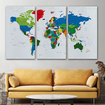 Harita Sepeti Renkli Dünya Haritası Kanvas Tablo 1014