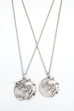 2'li The Witcher Madalyon Erkek Kadın Kolye Seti 925 Ayar Gümüş Kaplama