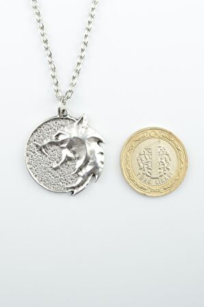 2'li The Witcher Madalyon Erkek Kadın Kolye Seti 925 Ayar Gümüş Kaplama