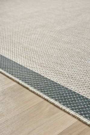 1015 Bej Sisal Halı Koyu Gri Bordürlü Özel Ölçü Dokuma Hasır Halı Kaymaz Taban