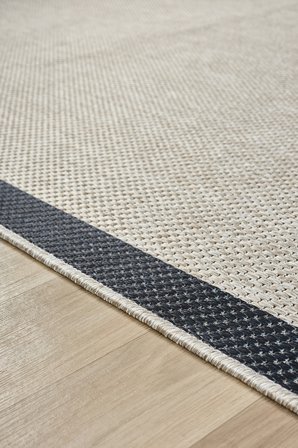 1015 Bej Sisal Halı Siyah Bordürlü Özel Ölçü Dokuma Hasır Halı Kaymaz Taban