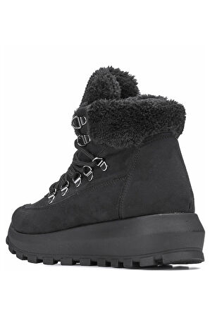 Günlük Kadın Bot Bağcıklı Kalın Yüksek Topuklu Kürk Astarlı Tırtıklı Taban Nubuk Bootie 1015