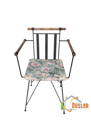 40x40 Çiçek Desenli Mint Yeşil Saten Fermuarlı Bağcıklı Krem Biyeli Sandalye Minderi 4 cm