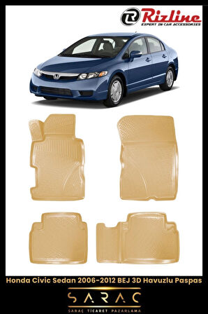 Rizline Honda Civic Sedan 2008 Model BEJ 3D Havuzlu Paspas