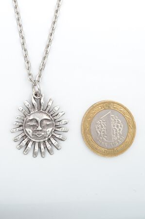 2'li Güneş ve Ay - Gülen Güneş  Erkek Kadın Kolye Seti 925 Ayar Gümüş Kaplama