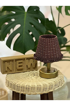 Etnik Desen Kumaş Eskitme Gold Ayaklı Kablosuz Gece Masa Lambası