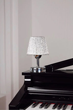 Modern Led Abajur Üst Gümüş-alt Gümüş Detay ( 9v Pil 75-90 Saat)
