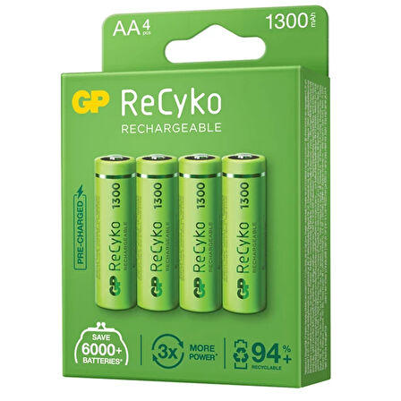 GP RECYKO 1300 NI-MH R6 ŞARJLI AA 4LÜ KALEM PİL (4825)