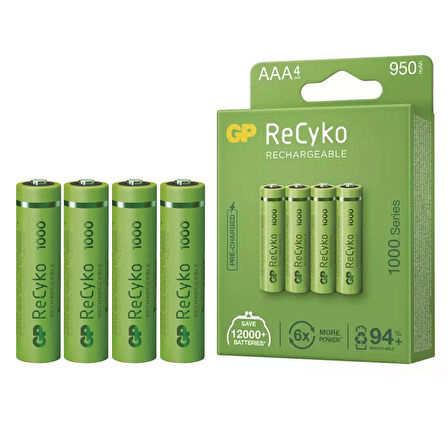 GP RECYKO 950 MAH AAA İNCE 4LÜ ŞARJLI KALEM PİL GP100AAAHCE-2EB4 (GPRHC103E001) (4825)