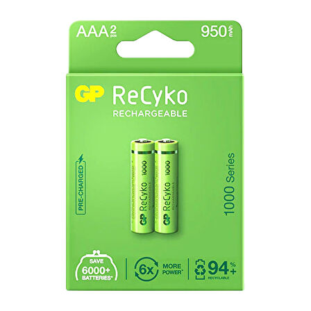 GP RECYKO 950 MAH R03 AAA ŞARJLI 2Lİ PİL GP100AAAHCE-2EB2 (GPRHC103E000) (4825)