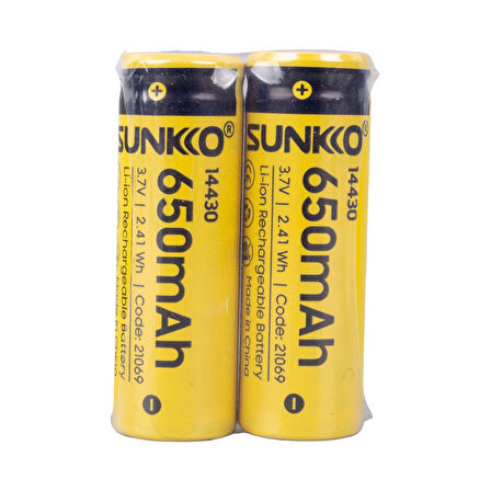 SUNKKO 3.7 VOLT 650 MAH 14430 ŞARJ EDİLEBİLİR PİL  (TEKLİ) (4825)