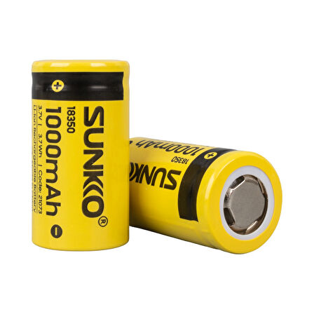 SUNKKO 3.7 VOLT 1000 MAH 18350 ŞARJ EDİLEBİLİR PİL  (TEKLİ) (4825)