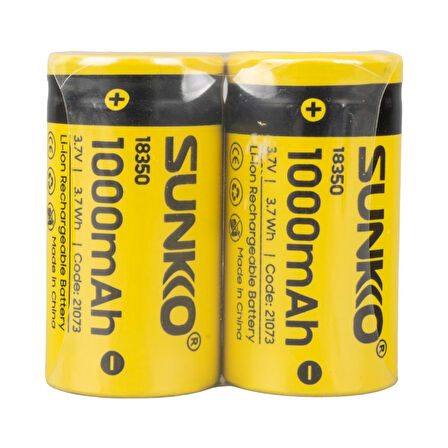 SUNKKO 3.7 VOLT 1000 MAH 18350 ŞARJ EDİLEBİLİR PİL  (TEKLİ) (4825)