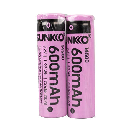 SUNKKO IFR 3.2 VOLT 600 MAH 14500 ŞARJ EDİLEBİLİR PİL  (TEKLİ) (4825)