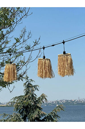 3 Adet İos Hasır Rafya Bohem 25 Cm Avize Sarkıt 3'lü