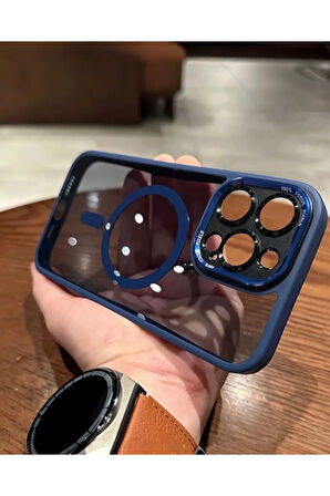 İPHONE 15 PRO MAX UYUMLU SPECİAL DESİGN SERT KAPAK MAGSAFE ÖZELLİKLİ KAMERA LENS KORUMALI LACİVERT