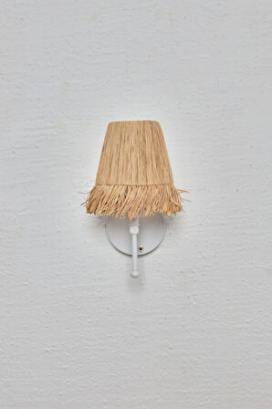 Bohem Hasır Rafya Saçaklı El Yapımı Beyaz Kablosuz Pilli Ledli Aplik