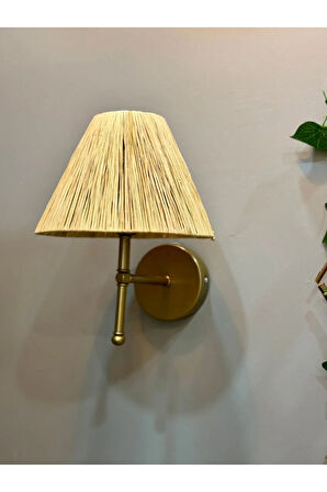 Rafya Saçaksız Bohem Hasır El Yapımı E27 Ampül Kablolu Aplik - Alt Eskitme Gold