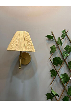 Rafya Saçaksız Bohem Hasır El Yapımı E27 Ampül Kablolu Aplik - Alt Eskitme Gold